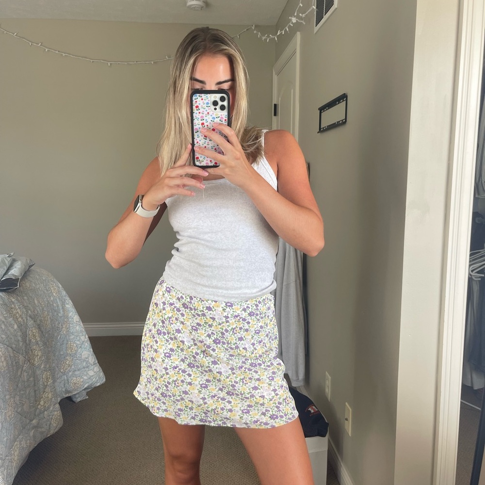 HYFVE Floral Skater Skirt in White and Purple